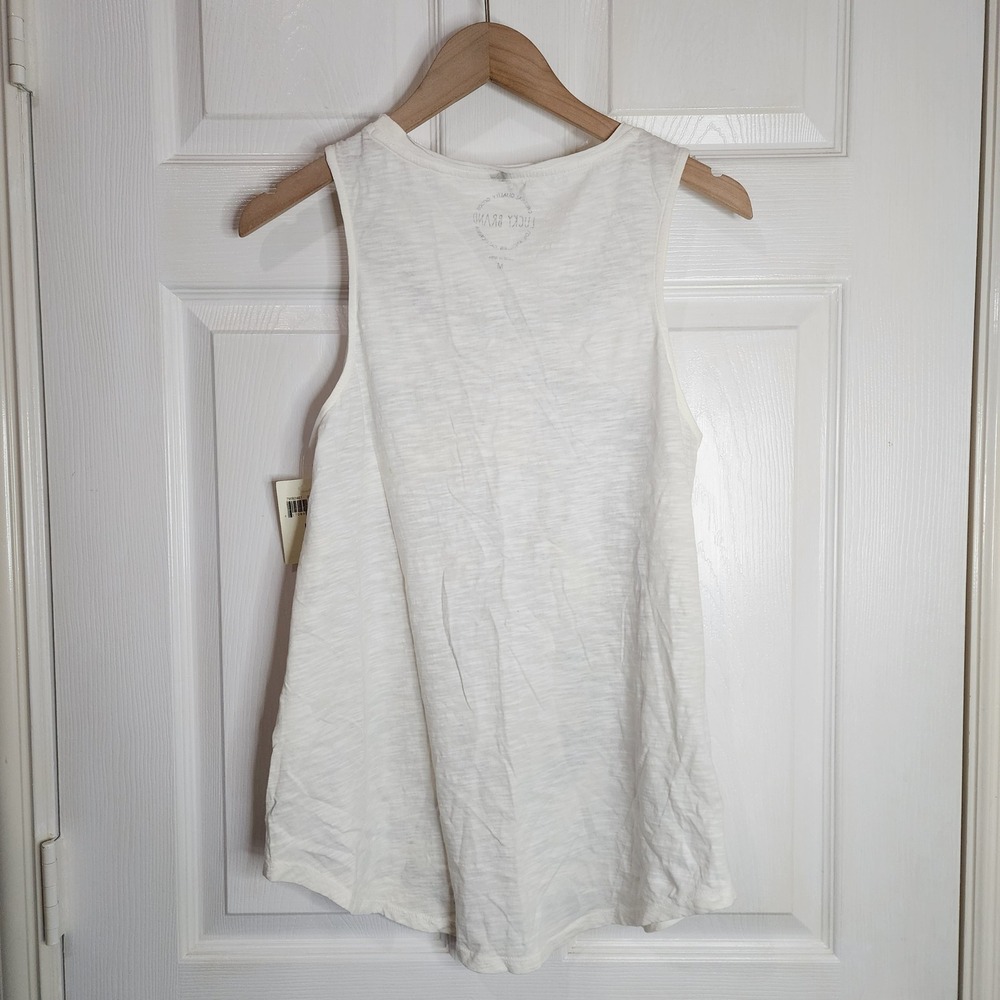Lucky Brand Tank Top Womens Medium White Blue Embroidered Sleeveless 7W82461 - Picture 2 of 7